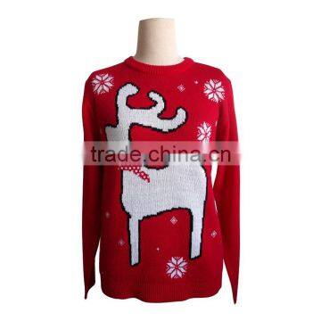 Red Jacquard Pattern Acrylic Women Knitted Christmas Sweater photo-2