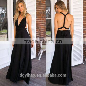 Yihao 2016 Special Offer Natural V-neck Vestidos De Fiesta Women Long Sexy Strapped Lady Party Maxi Summer Dress