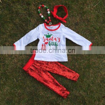 Fashion grils clothes Xmas otufits Children set "Santa's little Princess" kids suit boutique with mtaching accessories set