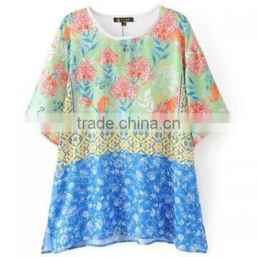 Women Summer Clothes Rinted Shivering Blue Satin Women Short Sleeve Shirt photo-3