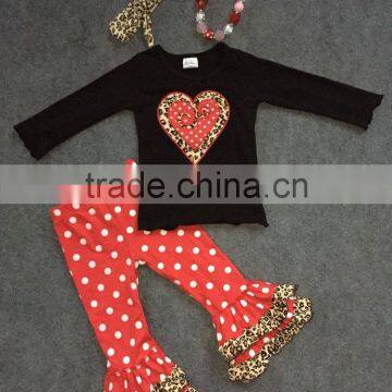 2016 new Valentine outfit baby girl clothes 2-7t fashion V-day red white dot pants with matching accessories