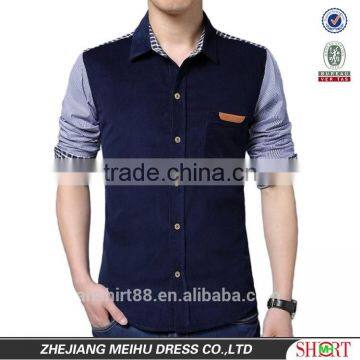 2017 mens long sleeve contrast color fake pocket corduroy shirt