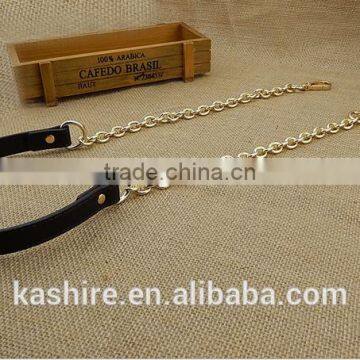 90CM Dark Brown PU leather bag handle with Metal Chain