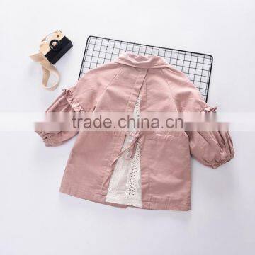 B22641A Autumn New Sweet Girls Puff Sleeve Fashion Thin Lace Stitching Coat photo-4