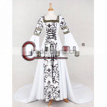 White and Black Medieval Victorian Renaissance Gothic Wedding Dress Vampire Hooded Costume