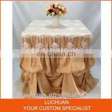 Champagne Satin and Lace Banquet Gathered Table Skirts photo-2