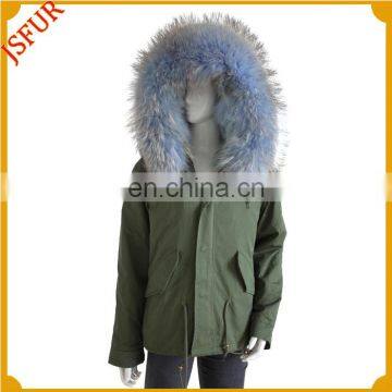 Colourful Mini Coat With Raccoon Fur Women Top Parka