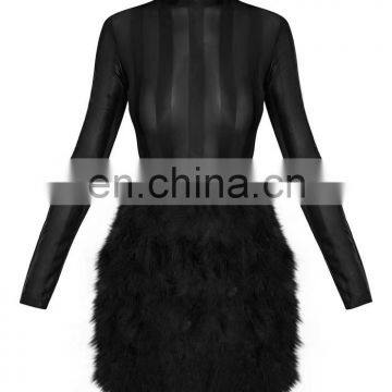 Women's Sexy Long Sleeve Mesh Luxury Fur Trim Party Dresses New Year's Eve Hot Dresses photo-4