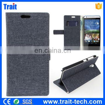 China Sale Cloth Texture Pattern Wallet Style Magnetic Buckle Side Flip Stand Case for HTC Desire 820 mini