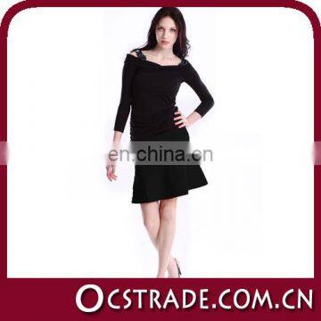 2014 Charming black long sleeve wedding dress for fat woman