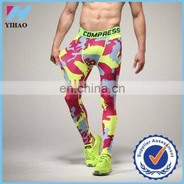 Yihao 2017 hot wholesale custom sports leggings for men camouflage tights long fitness gym pants compression tights jogger pants