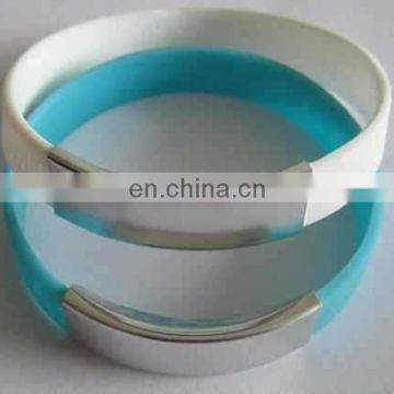 custom rubber silicone bracelet metal plate