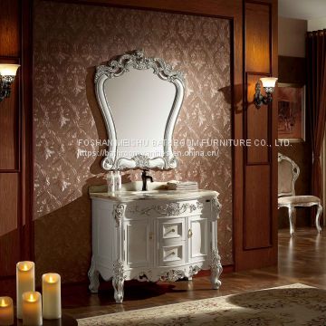 White Finish Single Vintage Bathroom Furniture With Handmade Craved Pattern No.1603