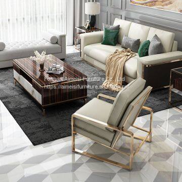 Modern Leather Cushion Golden Chrome Frame Lounge Sofa Chair photo-2