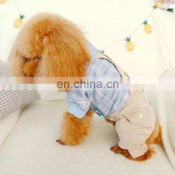 Pet Dog Kitty Plaid Shirt Suspender Trousers Jeans Four Feet Teddy Puppy Clothes photo-5