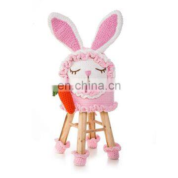 Yarncrafts Handmade Stuffed Animal Shape Blue and Pink Rabbit Living Room Kids Wooden Stool Chair