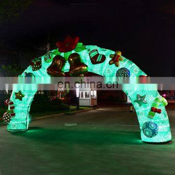 Popular Xmas Lighting Decoration Holiday Colorful Archway LED Inflatable Christmas Arch With Bell photo-2