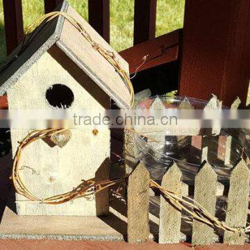 Rustic Wooden Bird House Planter, Garden Birdhouse Pot