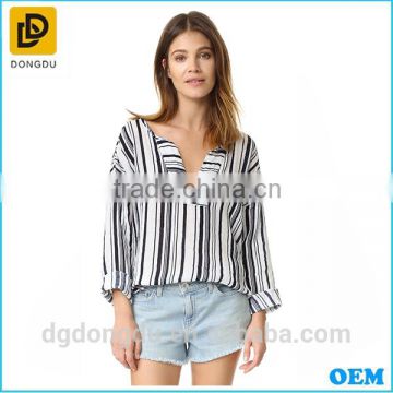 2016 wholesale clothing cheap long sleeve striped blouse for women