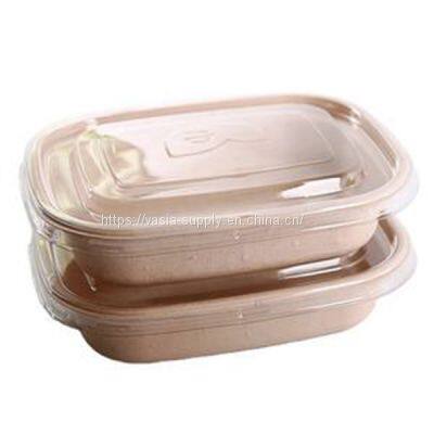 Biodegradable Sugarcane Bagasse Loaf Shape Tableware Food Container 800ml with PP Cover Lid