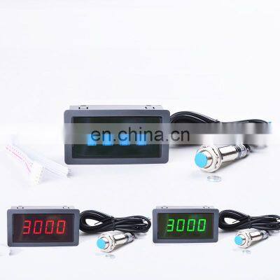 4 Digital Red Green Blue LED Tachometer RPM Speed Meter+Hall Switch Proximity Switch Sensor 12V Measure range 10-9999RPM Counter