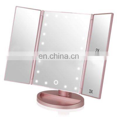 K&B portable trifold makeup table mirror 2X/3X magnification 21 led lights with touch screen