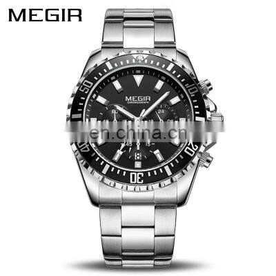 MEGIR 2064 Military Japan Quartz Movement Steel Watch Stainless Steel Luminous Mens Wristwatch Business Watch