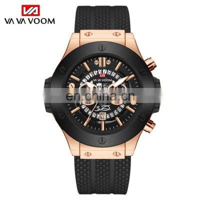 VAVA VOOM VA-215 Latest Black Silicone Strap Calendar Purple Mens Casual Watch Analog Quartz Sport Watches