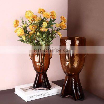 Nordic Abstract Face Vase Ins Wine Cabinet Dining Table Transparent Glass Vases for Home Decor Craft Decoration