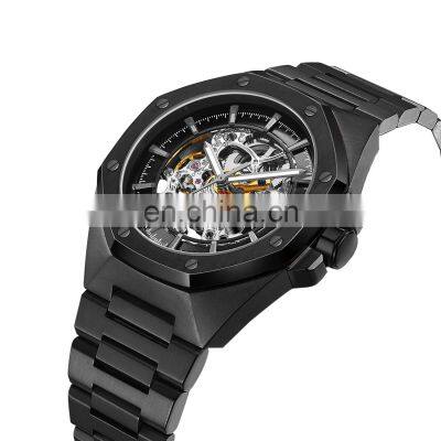 Luxury Reloj Hombre 10ATM Waterproof automatic watches Stainless Steel Band Business Men Mechanical Skeleton Watch