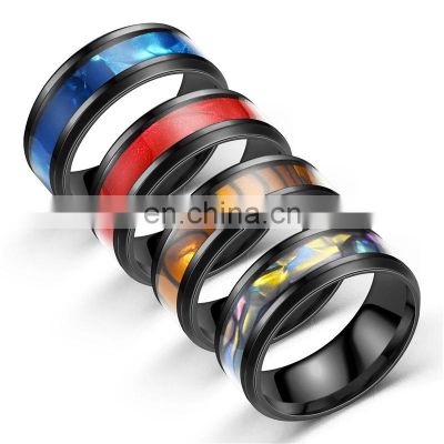 Fashion Colorful Shells Pattern Stainless Steel Couple Ring for Men Women Simple Titanium Steel Ring Wedding Party Jewelry Gifts