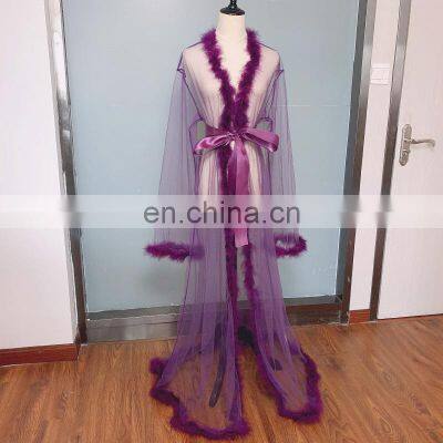 2021 Long Mature Sheer Elegant Mesh Amazon Hot See Through Sexy Robe Set  Sexy Plus Size Lace Fur Robes Sexy