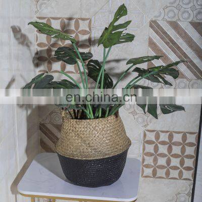 HBK Black Bicolor Handmade Handle Seagrass Belly Basket for Clothes and Toys photo-5