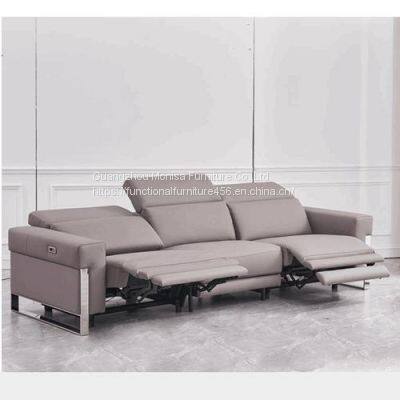 New Leather Art Functional Sofa Metal Frame Modern Minimalist Usb Leather Three Electric Sofa In-Line Combination