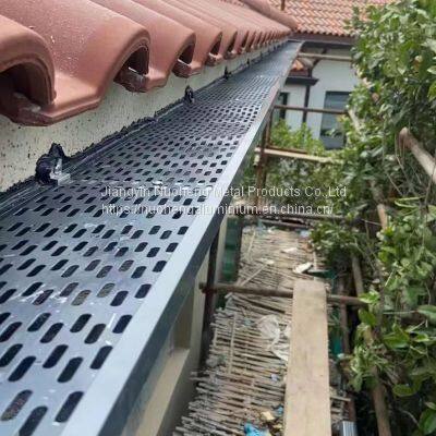 Custom Roof Drain Brackets Rectangular Aluminium Rain Gutter With Perforated Aluminum Sheet Leaf Filter