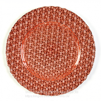 Various Rose Gold Color Event And Banquet Round Shaped Glass Charger Plates For Wedding