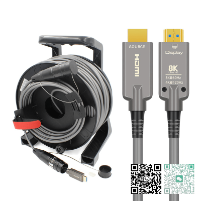 CRS-PlugNView-H Armored 8K Fiber Optic HDMI 2.1 Active Optical Cable(AOC) on Roxtone PCD 380 Tactical Drum for rental & staging