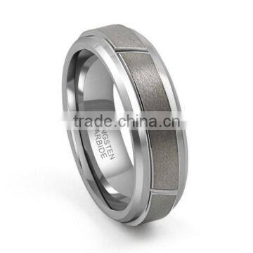 Tungsten Carbide Beveled Edge Brushed with Diagonal Cuts Wedding Band Ring for Men or Ladies