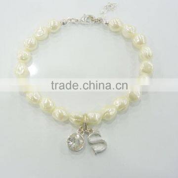 FASHION FRESH WATER PEARL RHINESTONE,INITIAL CHARM BRACELET