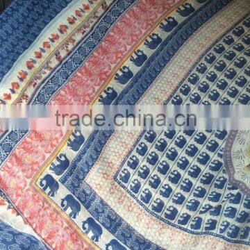2016 Newest Vintage Blue Small Elephant Printed Women Cotton Scarf With Tassels