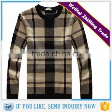 Europe men plaid wool crewneck pullover sweater