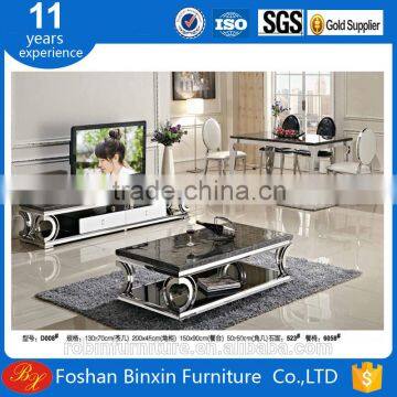 Marble top D008 stainless steel &tempered glass rectangular coffee table with wooden drawers tea table