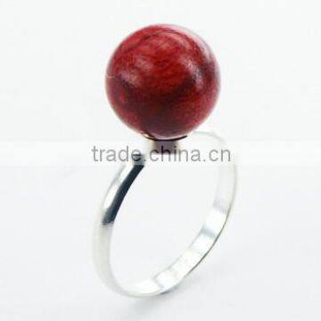 Coral Ring Sterling Silver Band Red Sponge Coral Sphere