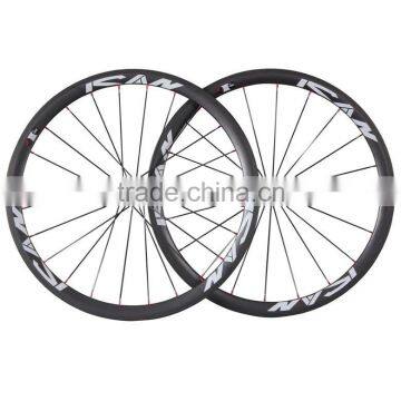 700C road bicycle wheels carbon road wheels clincher 38mm with straight pull spokes SAPIM and carbon hub POWERWAY R36