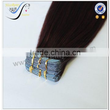 Soft and silky straight red human hair 100% european hair tape in human hair extensions