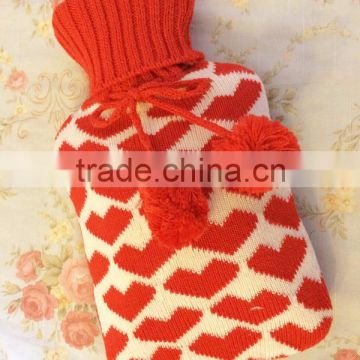 2015 new design knitted coverl hot water bottle with cute pompon