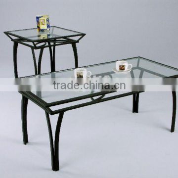 Modern Coffee Table Set/ Glass Coffee Table and End Table with Black Legs