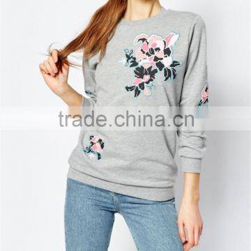 floral embroidered O-collar women hoodies without hood OEM service