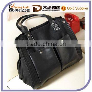 Promotional Hot Sale Tote Casual Durable Messenger Shoulder Bag Canvas And Black Soft Lady Leather Handbag