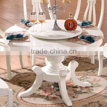 Europe graceful wooden round rotating dining table with rotating center in white